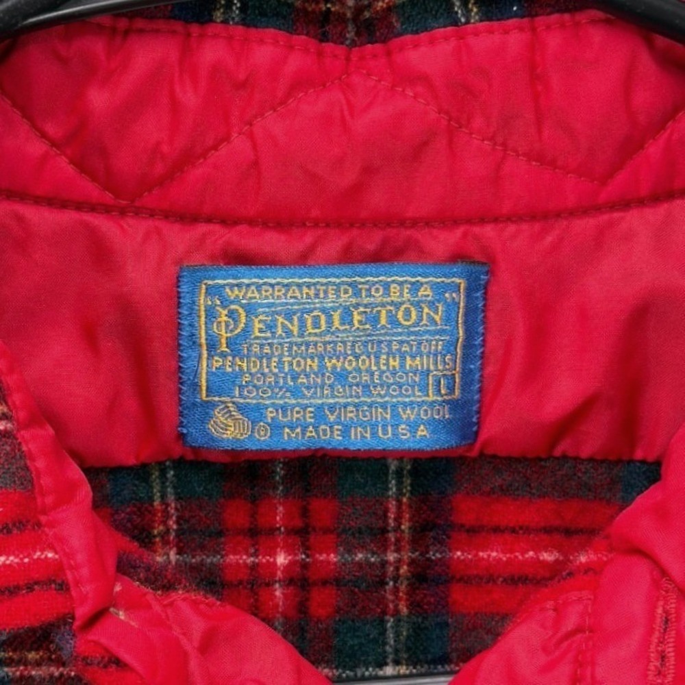 Pendleton Mens VTG Red Tartan Plaid Virgin Wool Flannel Button Down Shirt L USA - Picture 4 of 12